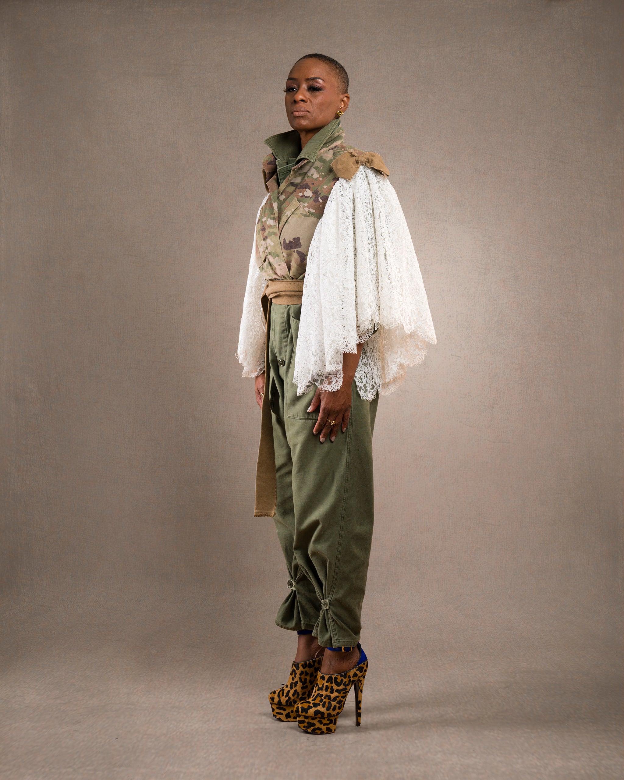 Vintage Camo Vest with Lace Sleeves - Top Only (Medium/Large)