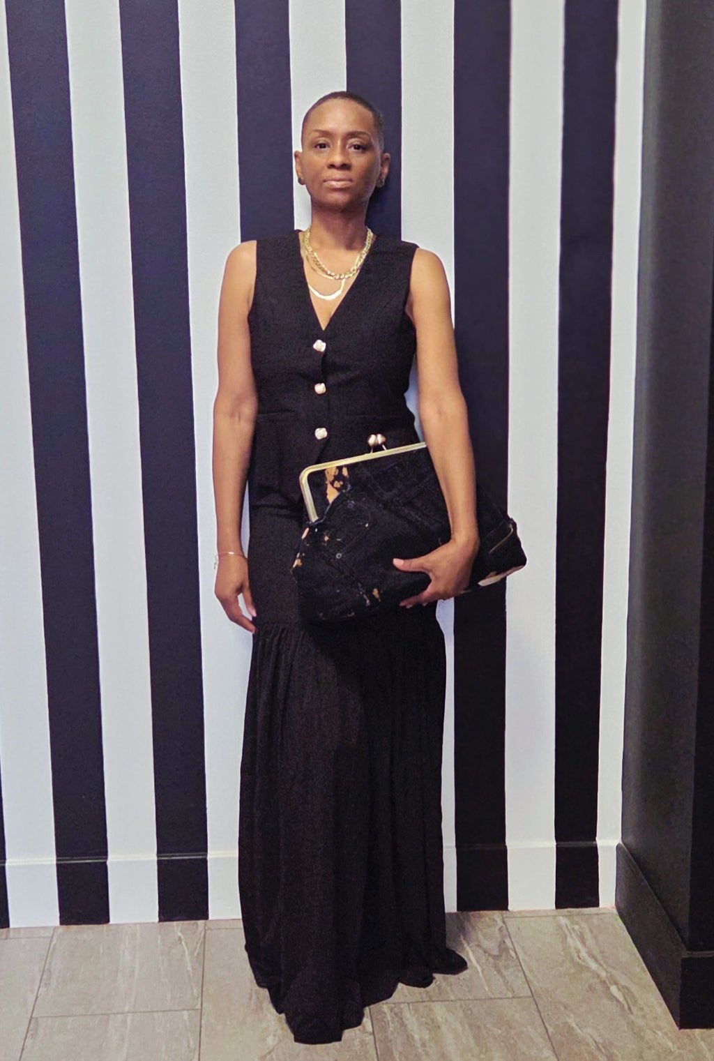BLACK  SPLAT Denim Kiss-Lock Clutch - XL   AVAILABLE