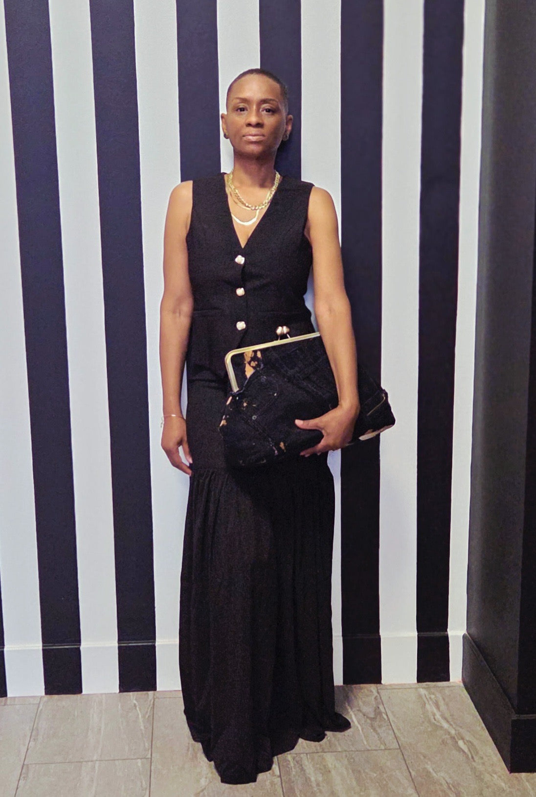 BLACK  SPLAT Denim Kiss-Lock Clutch - XL   AVAILABLE