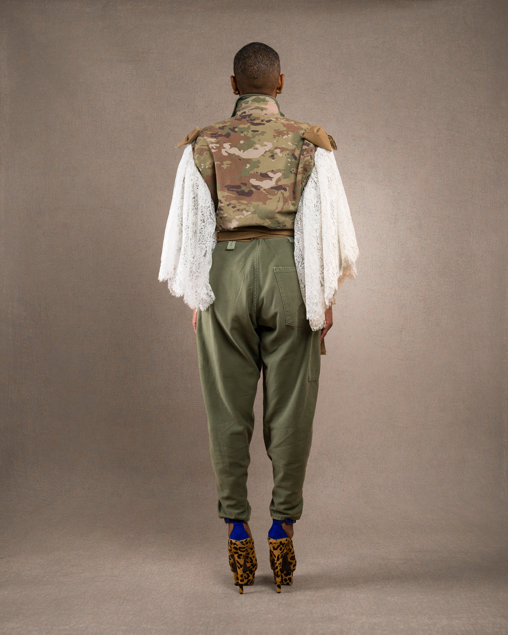 Vintage Camo Vest with Lace Sleeves - Top Only (Medium/Large)