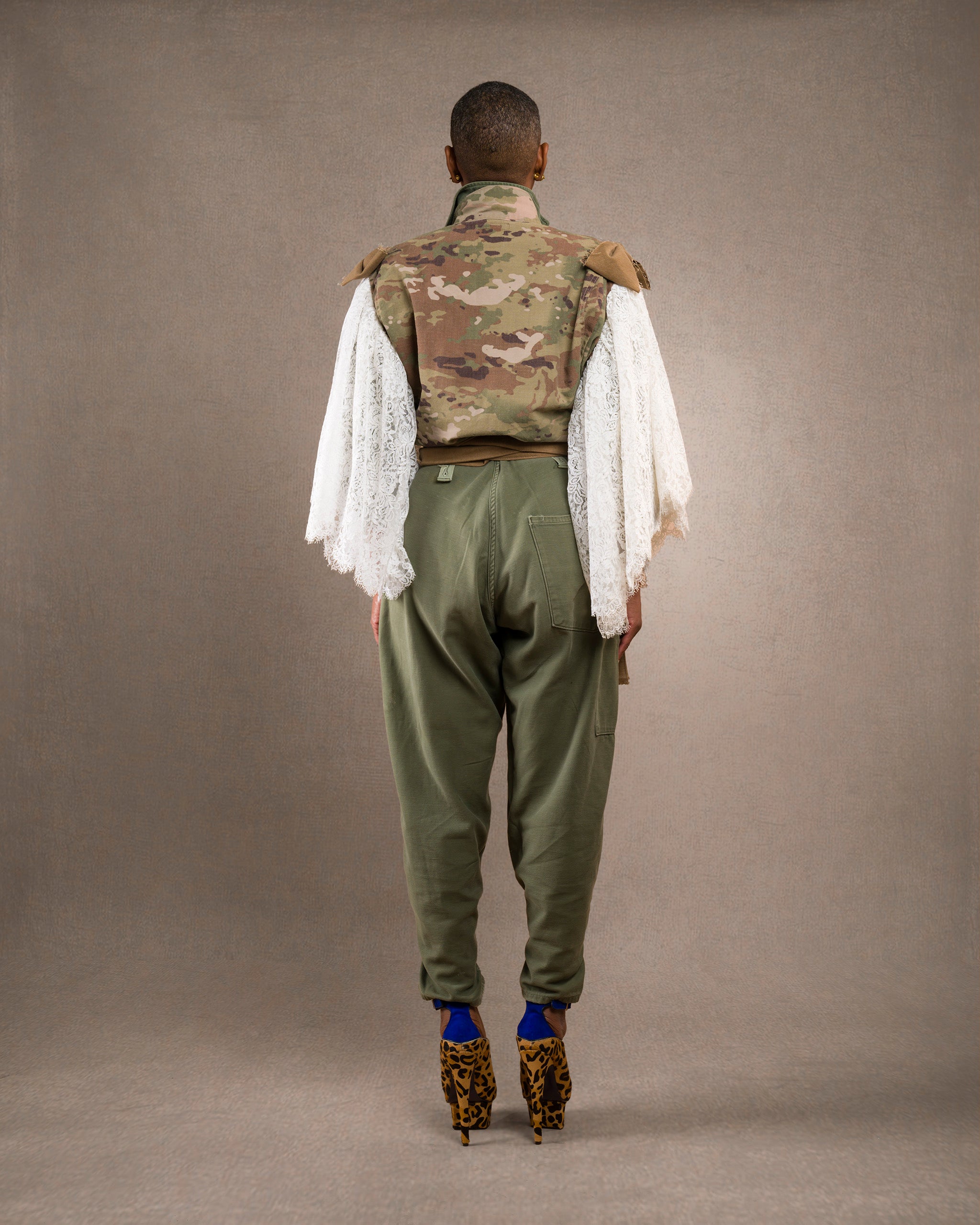 Vintage Camo Vest with Lace Sleeves - Top Only (Medium/Large)