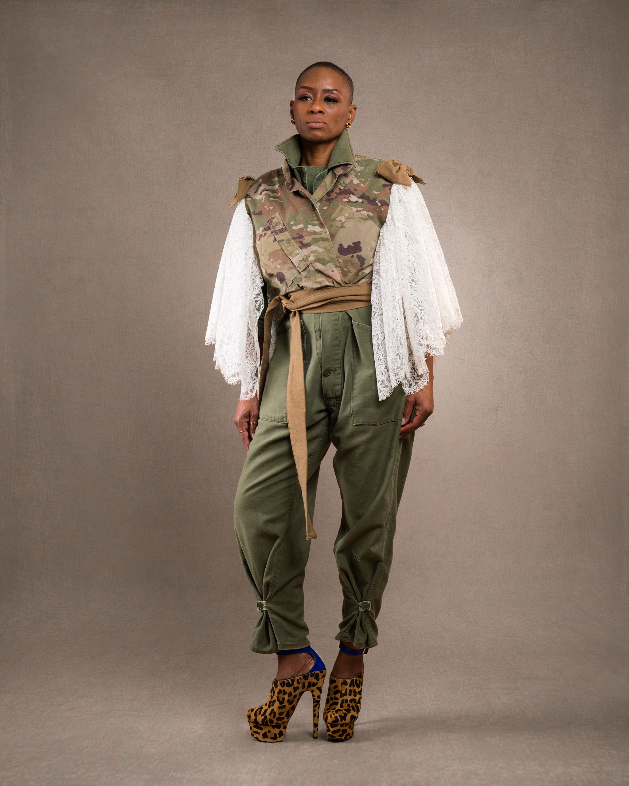 Vintage Camo Vest with Lace Sleeves - Top Only (Medium/Large)