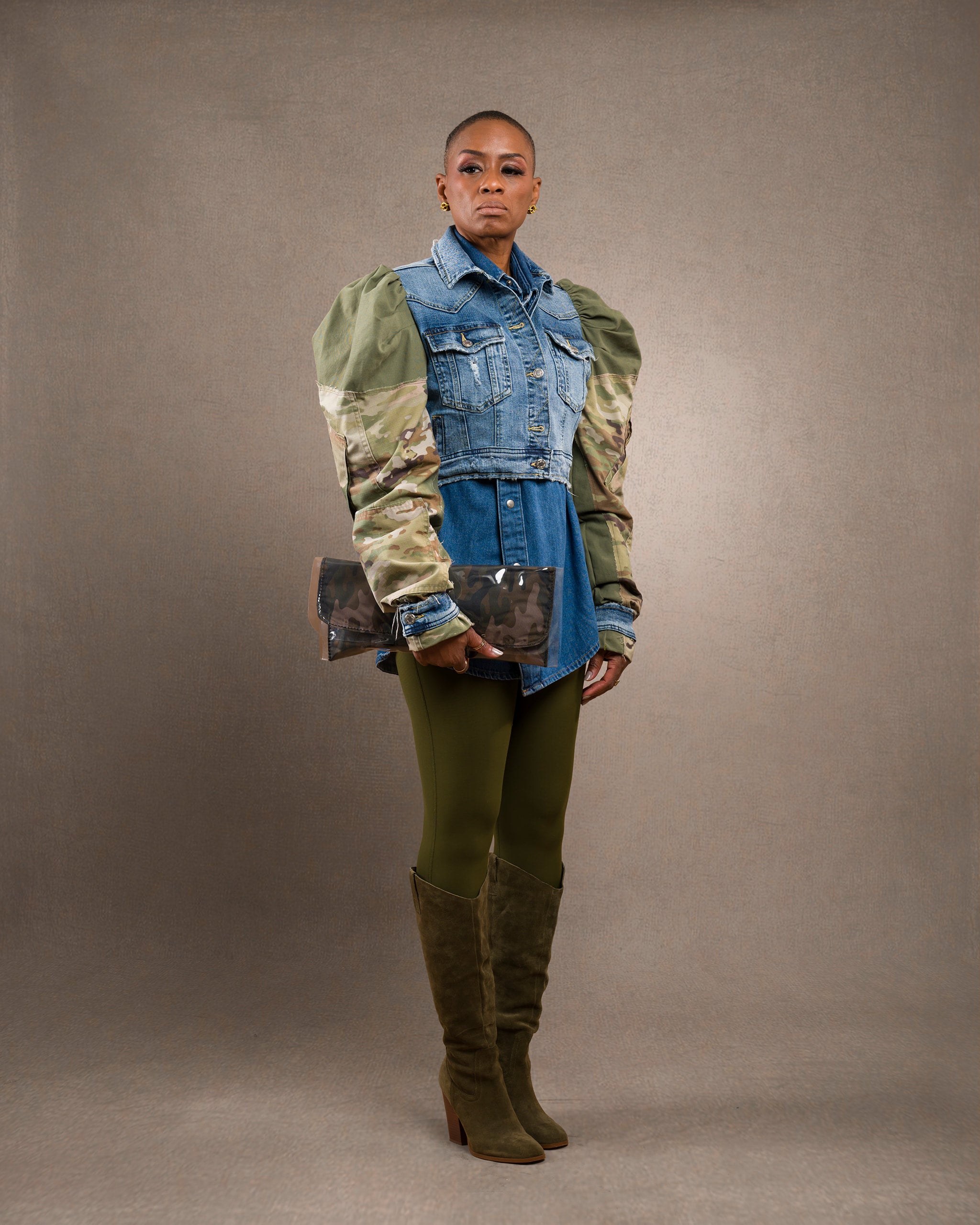 Denim & Camo Cropped Jacket - Size Small/Medium