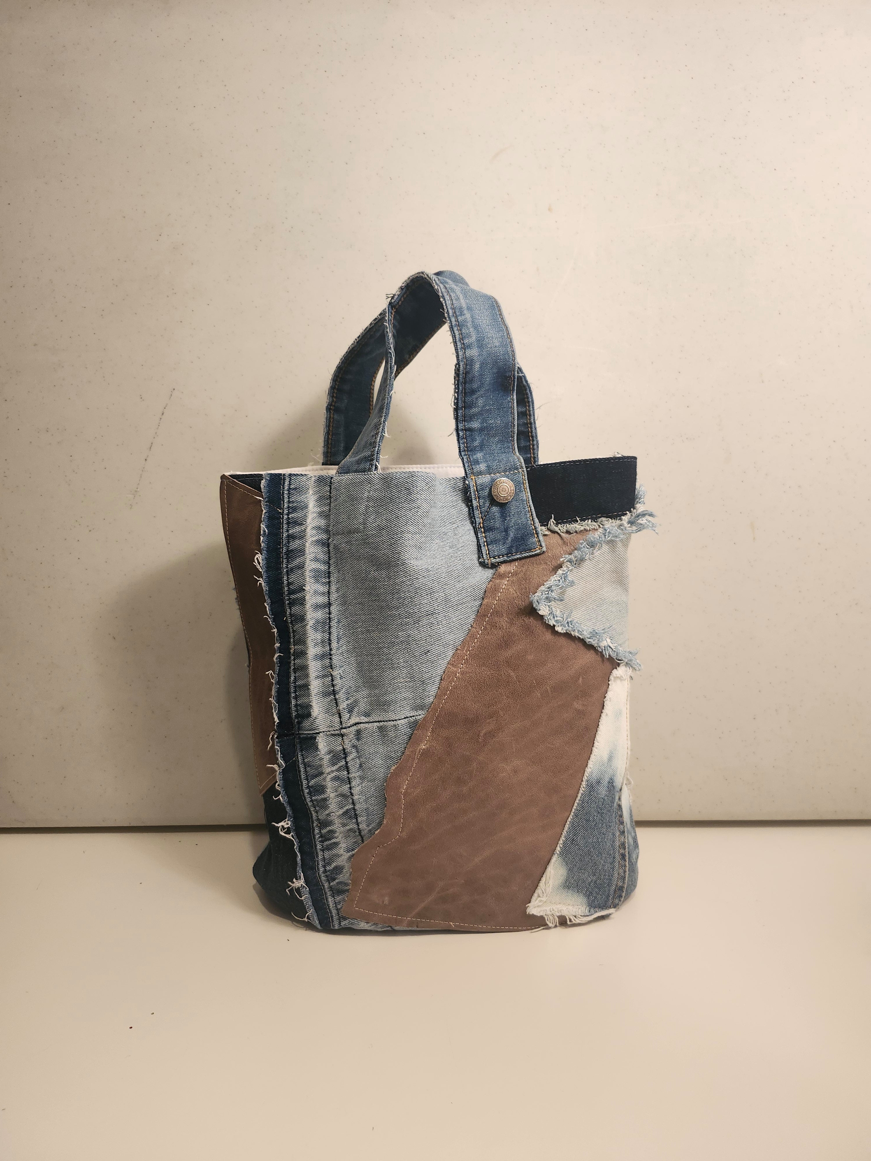 Genuine Leather/Denim Patchwork Shopper